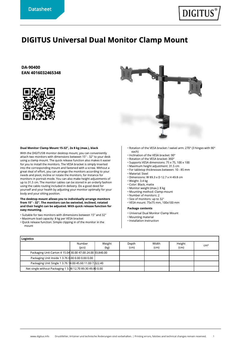Página 1 del manual Ficha técnica Digitus DA-90400