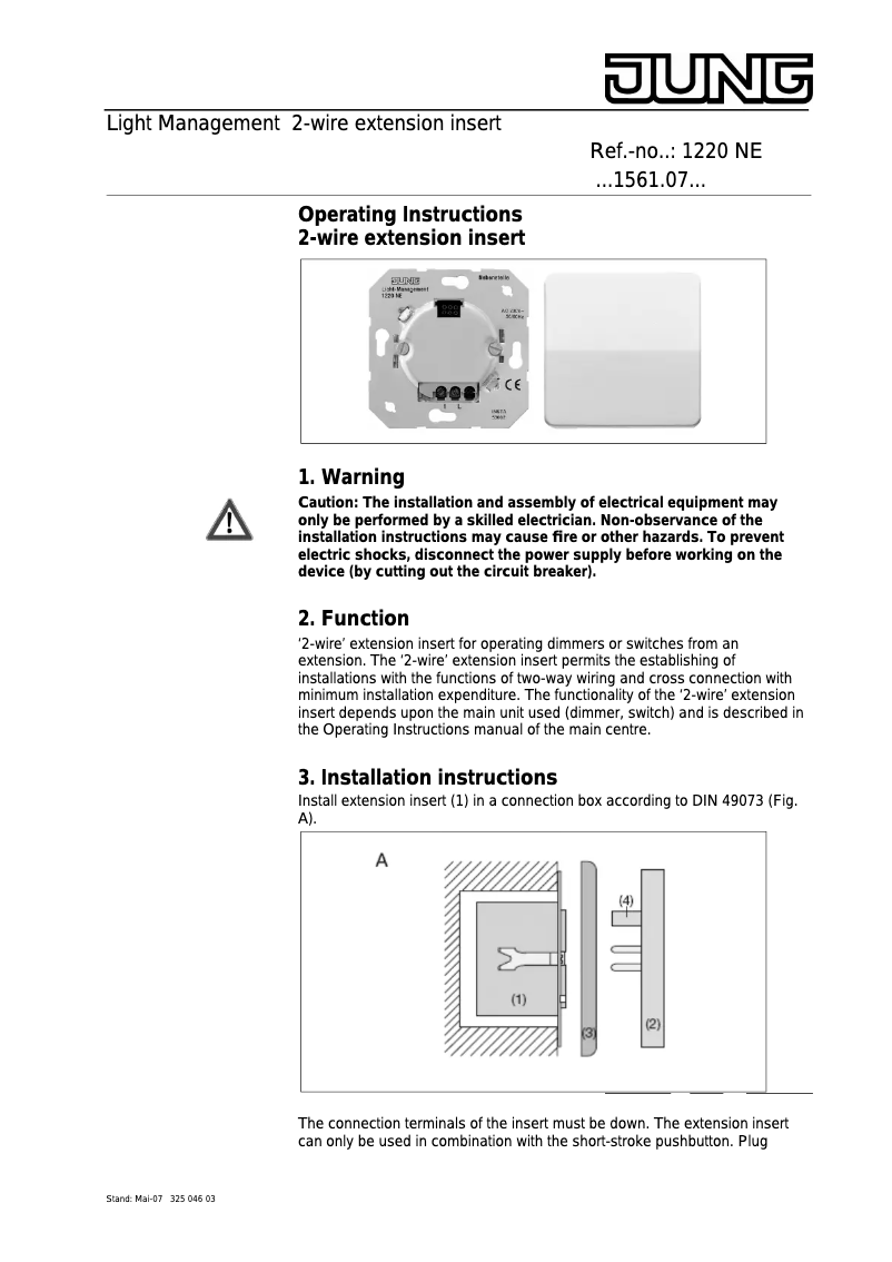 Page 1 de la notice Manuel utilisateur JUNG SL 1561.07 WW