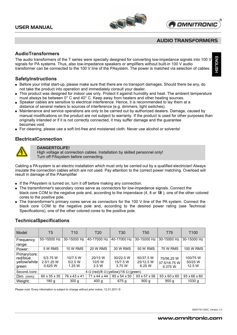 Image de la première page du manuel de l'appareil ELA-T5