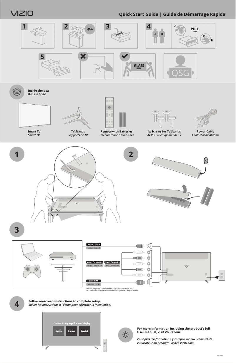 Page 1 de la notice Guide de démarrage rapide VIZIO P55-F1