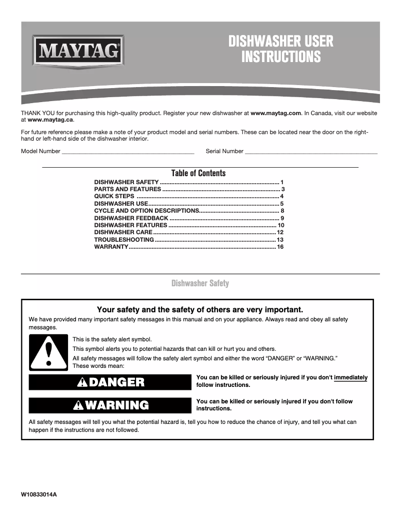 Page n°1 - Manuel utilisateur Maytag MDB8959SFZ