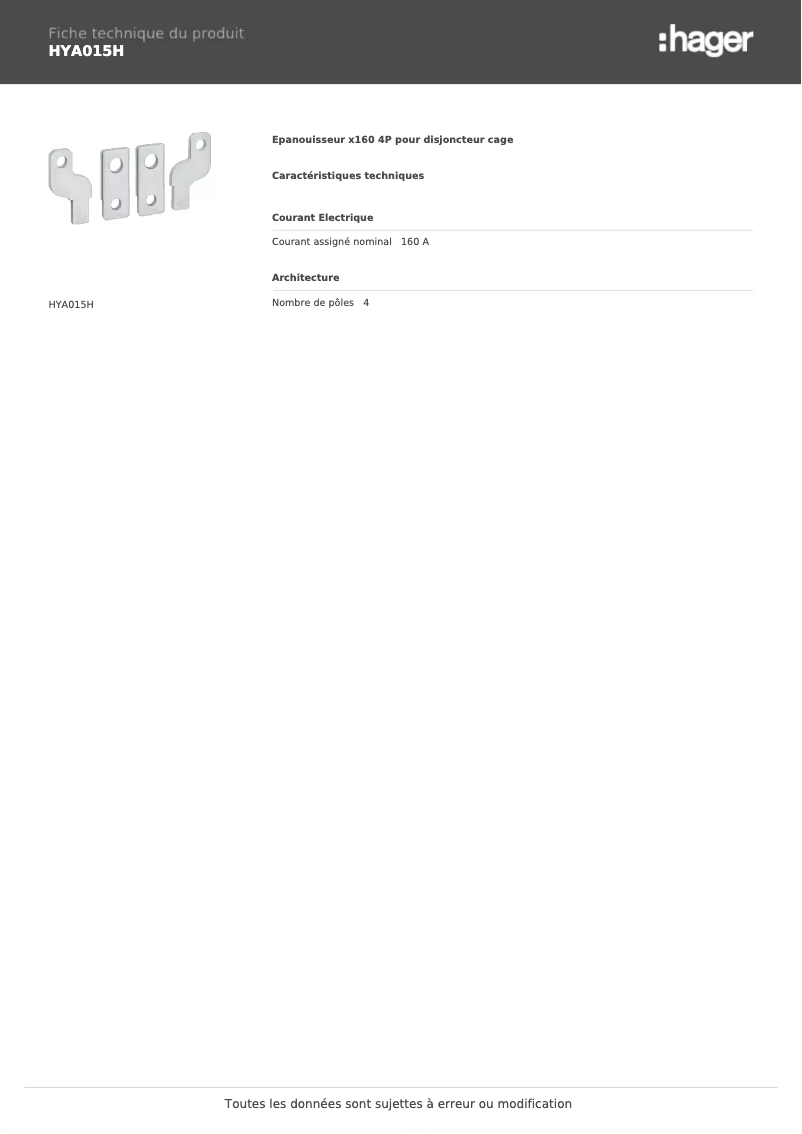 Page n°1 - Fiche technique Hager HYA015H