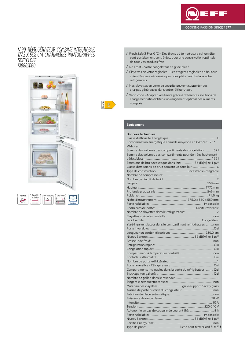 Page n°1 - Fiche technique Neff KI8865DE0