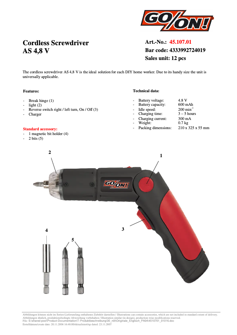 Page 1 de la notice Manuel utilisateur GO/ON AS 4,8 V