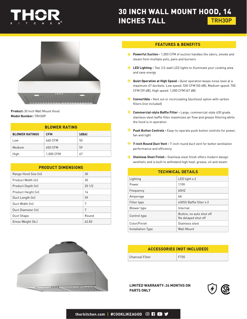 Page 1 de la notice Fiche technique Thor TRH30P
