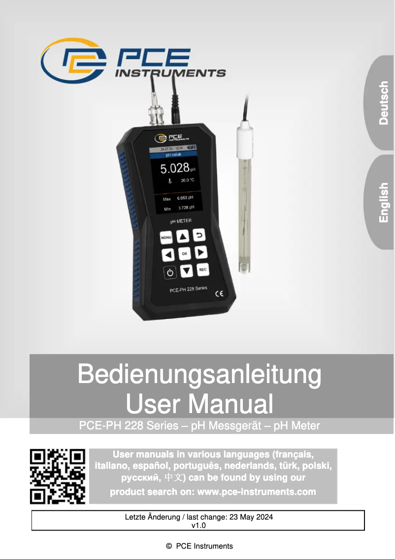 Page n°1 - Manuel utilisateur PCE Instruments PCE-PH 228