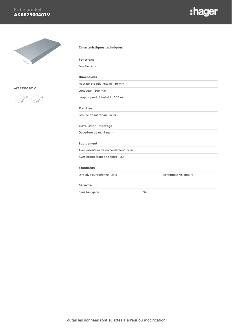 Page 1 de la notice Manuel utilisateur Hager AKB82500401V