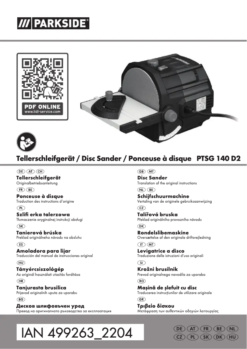 Page n°1 - Manuel utilisateur Parkside PTSG 140 C2