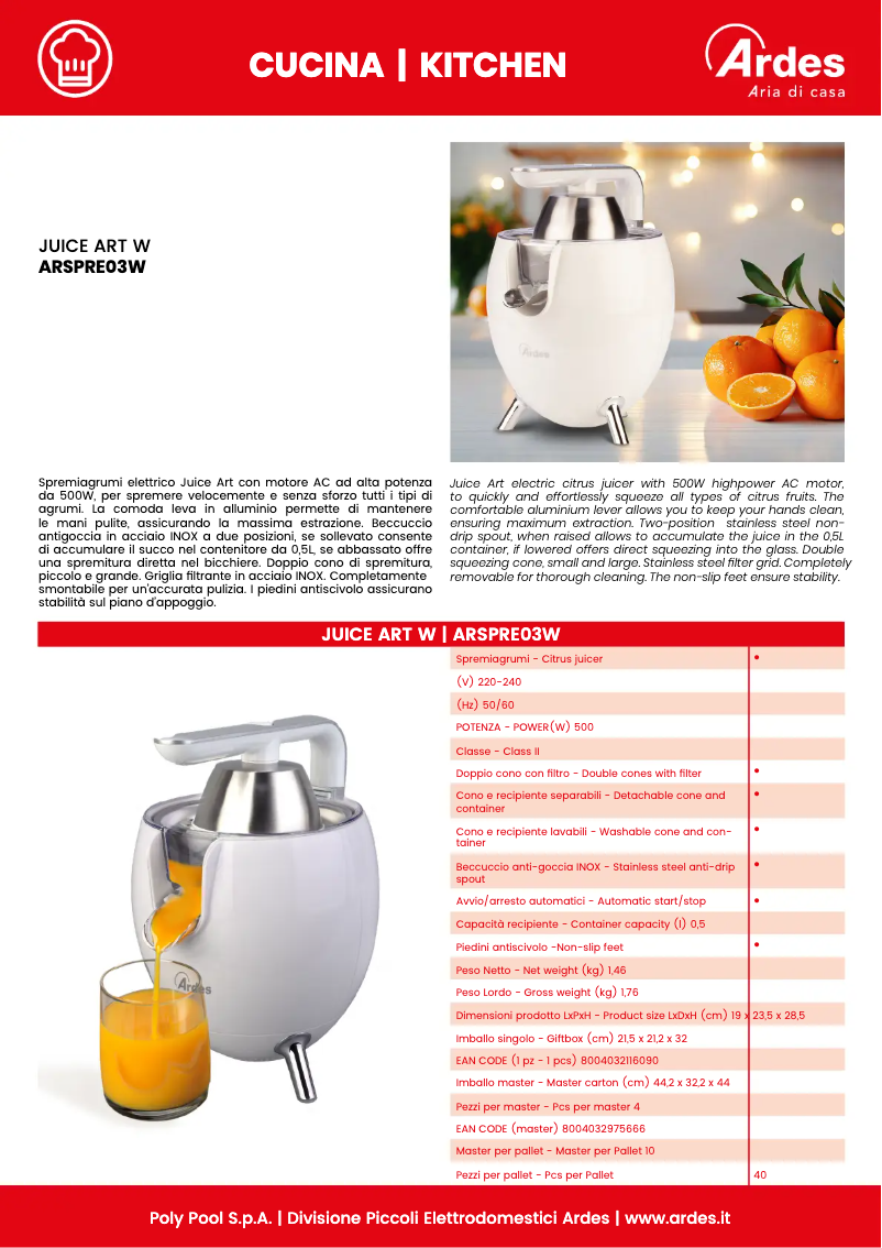 Imagen de la primera página del manual del dispositivo Juice ART ARSPRE03