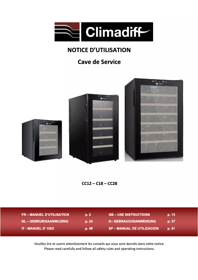 Page 1 of the manual User Manual Climadiff CC12