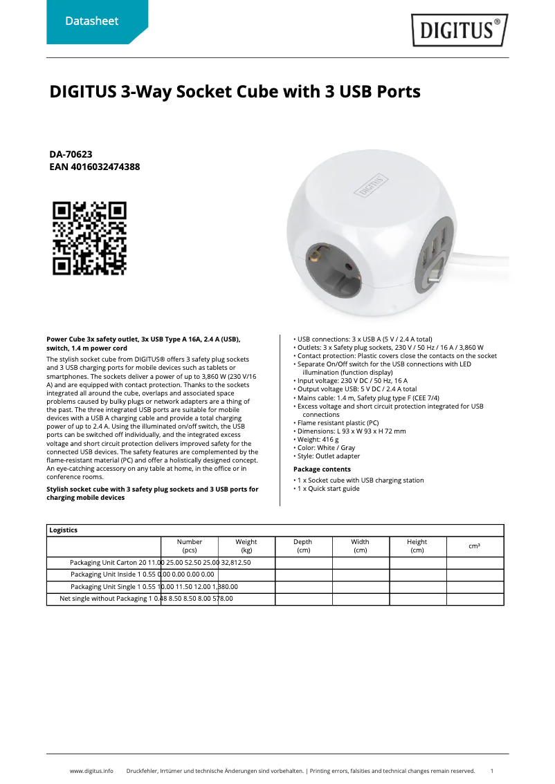 Page n°1 - Fiche technique Digitus DA-70623