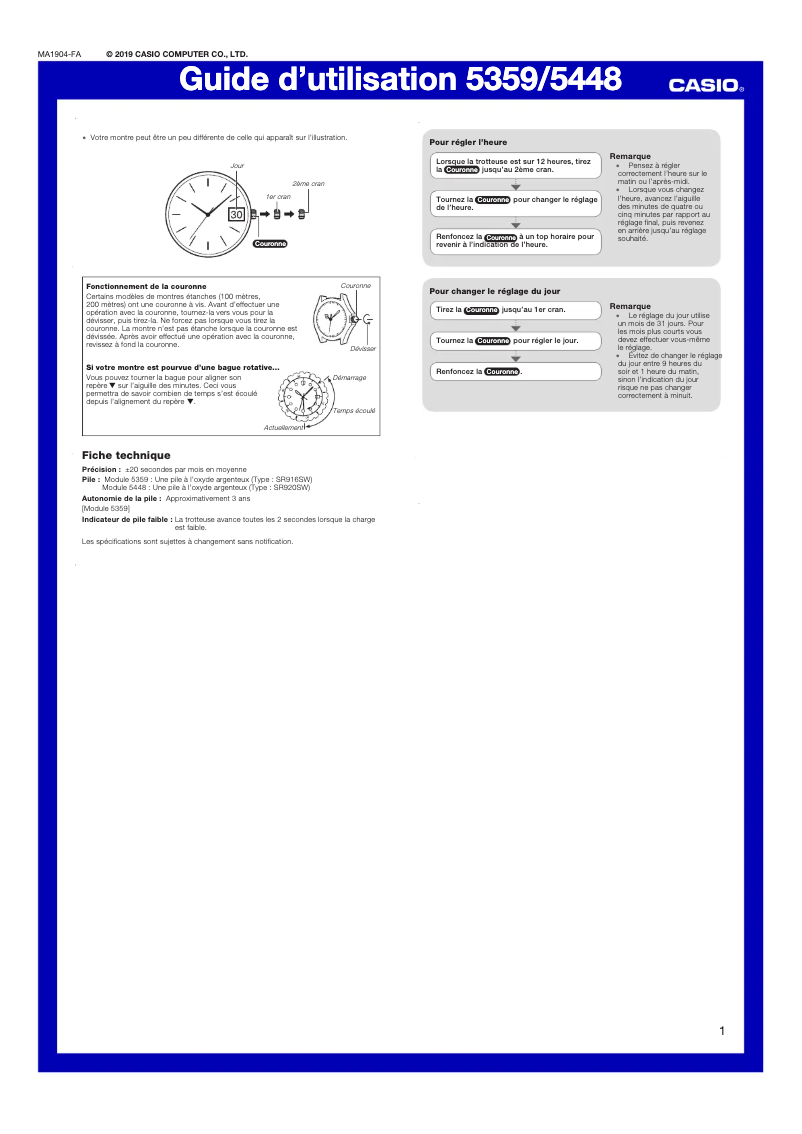 Page n°1 - Manuel utilisateur Casio Edifice EF-121D