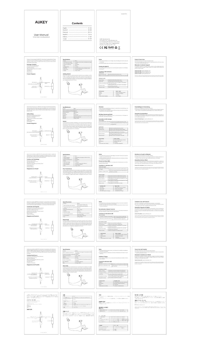 Page 1 de la notice Manuel utilisateur Aukey CP-T01