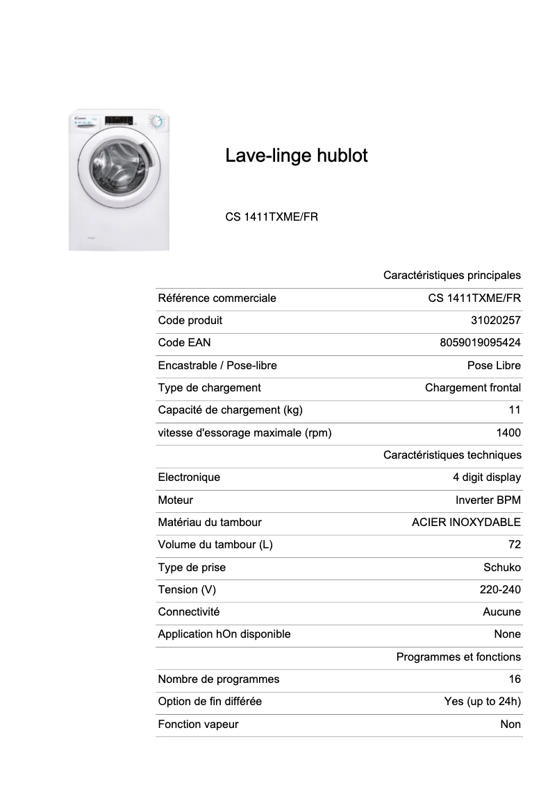 Image de la première page du manuel de l'appareil CS 1411TXME/FR
