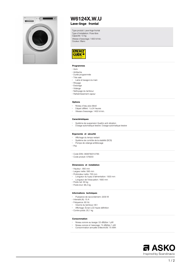 Image de la première page du manuel de l'appareil W6124X.W.U