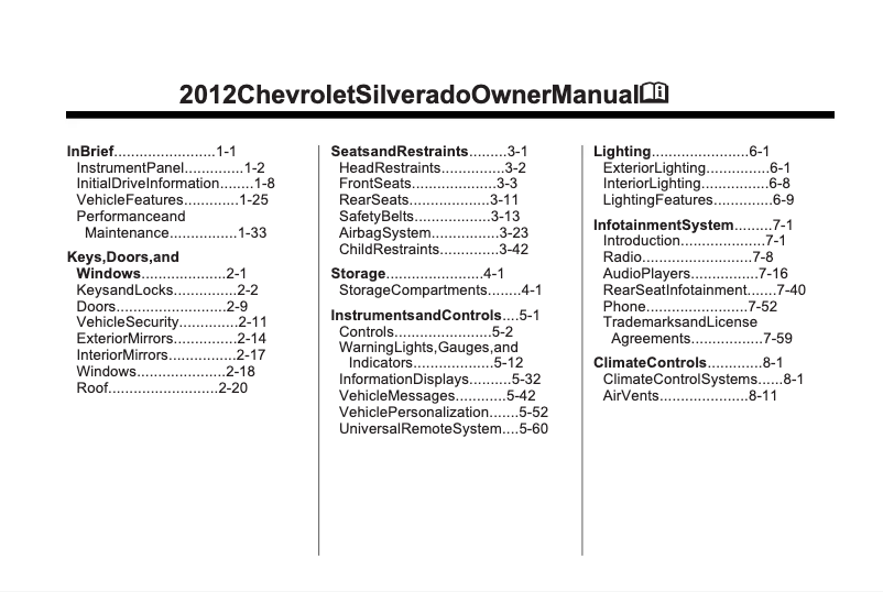 Page 1 de la notice Manuel utilisateur Chevrolet Silverado Hybrid (2012)