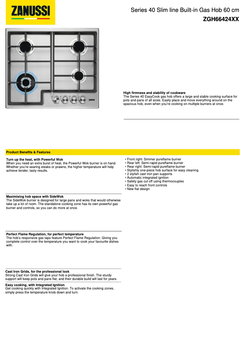 Página 1 del manual Ficha técnica Zanussi ZGH66424XX