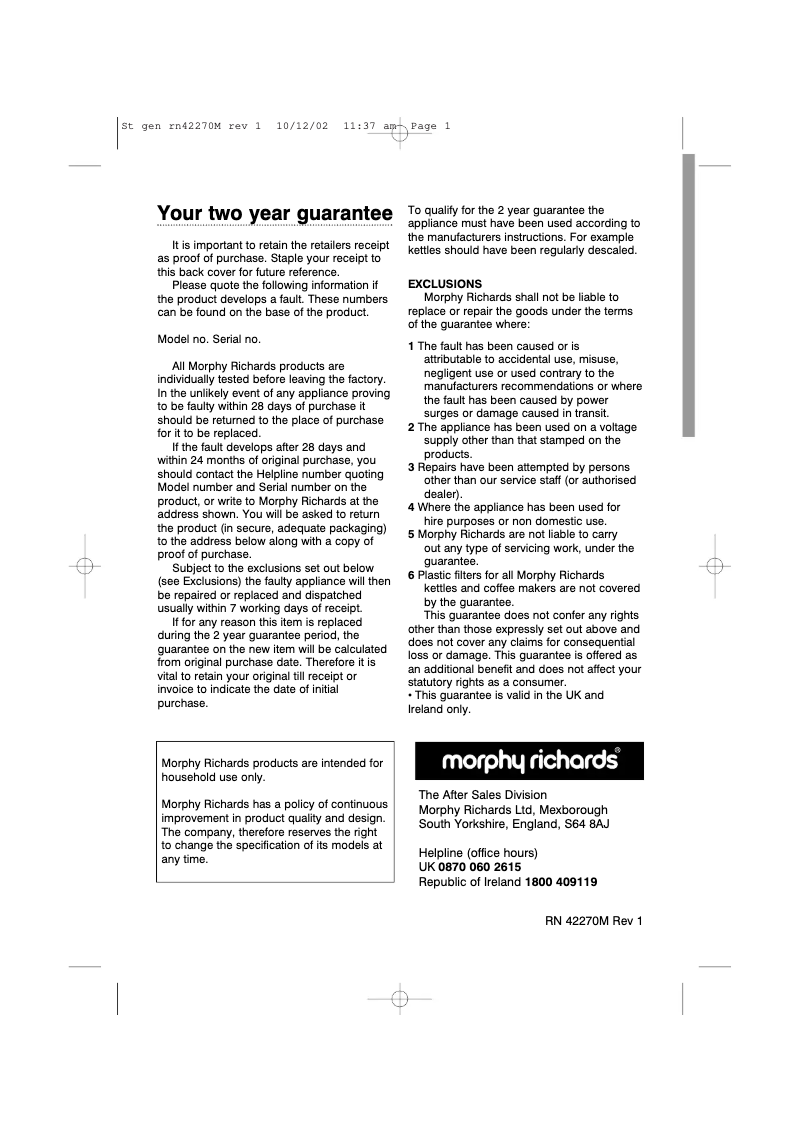 Image de la première page du manuel de l'appareil 42270