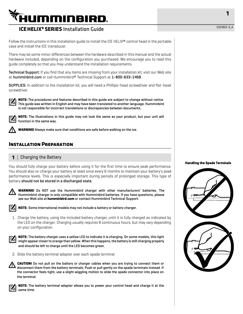 Página 1 del manual Guía de instalación Humminbird ICE HELIX 7 CHIRP GPS G2