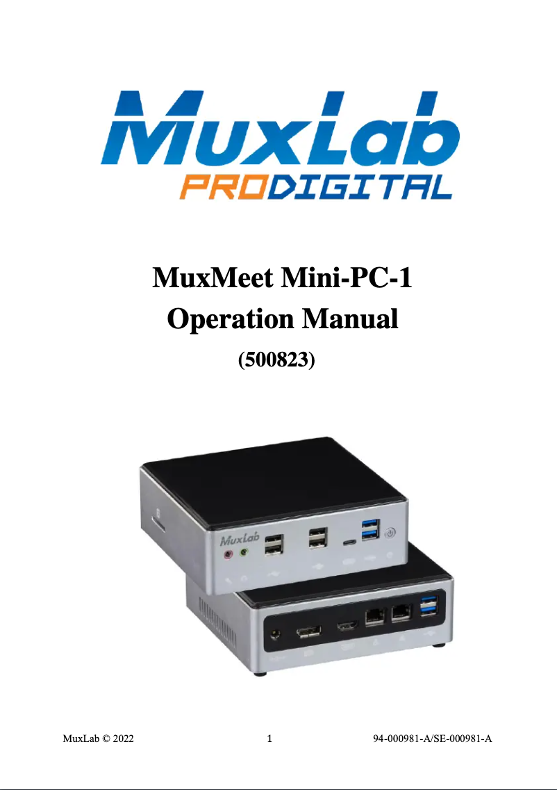 Page 1 de la notice Manuel utilisateur MuxLab Mini-PC-1