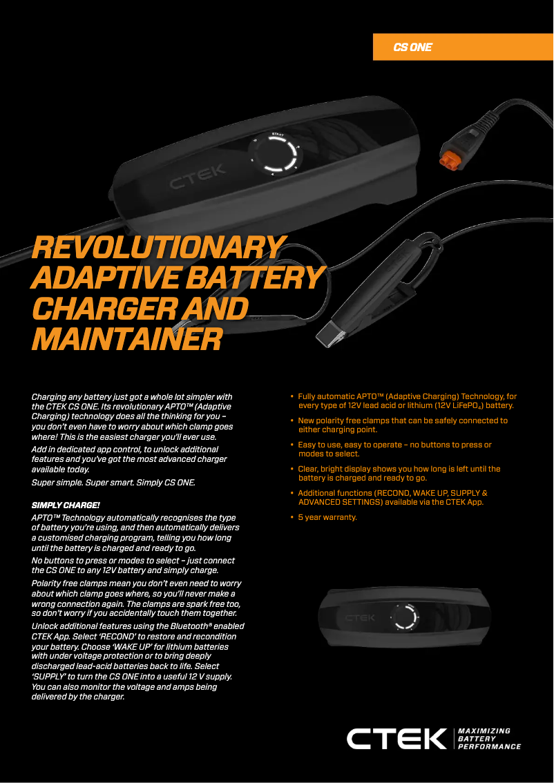 Page 1 de la notice Fiche technique Ctek CS ONE
