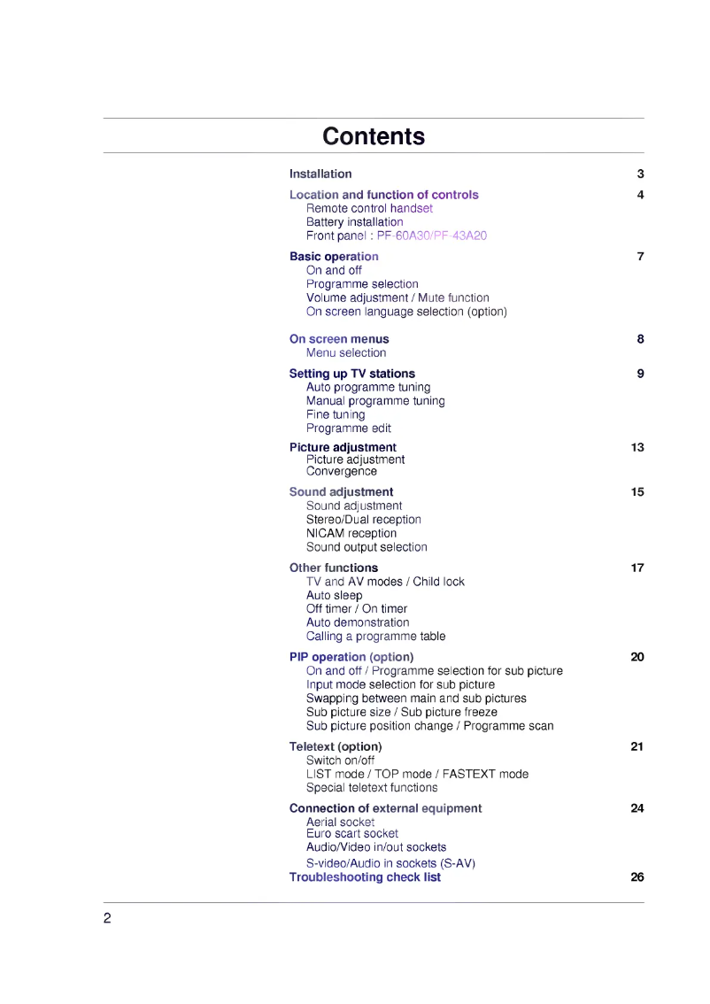 Image de la première page du manuel de l'appareil PF-52A70