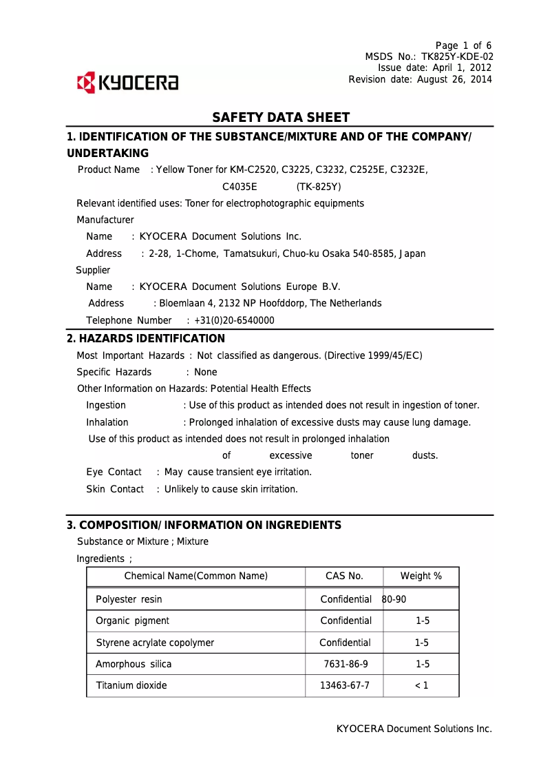Page 1 de la notice Instructions de sécurité Kyocera KM-C3232