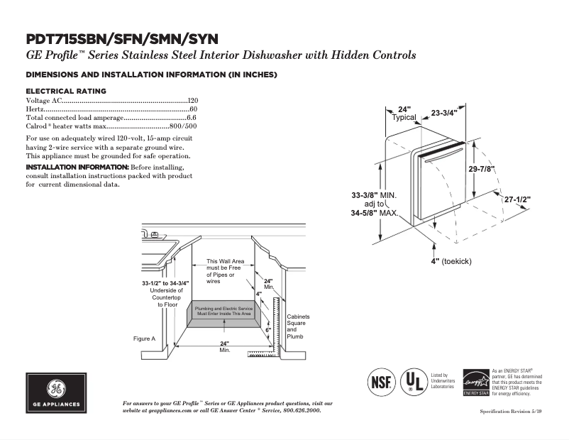 Page n°1 - Fiche technique GE Profile PDT715SFNDS