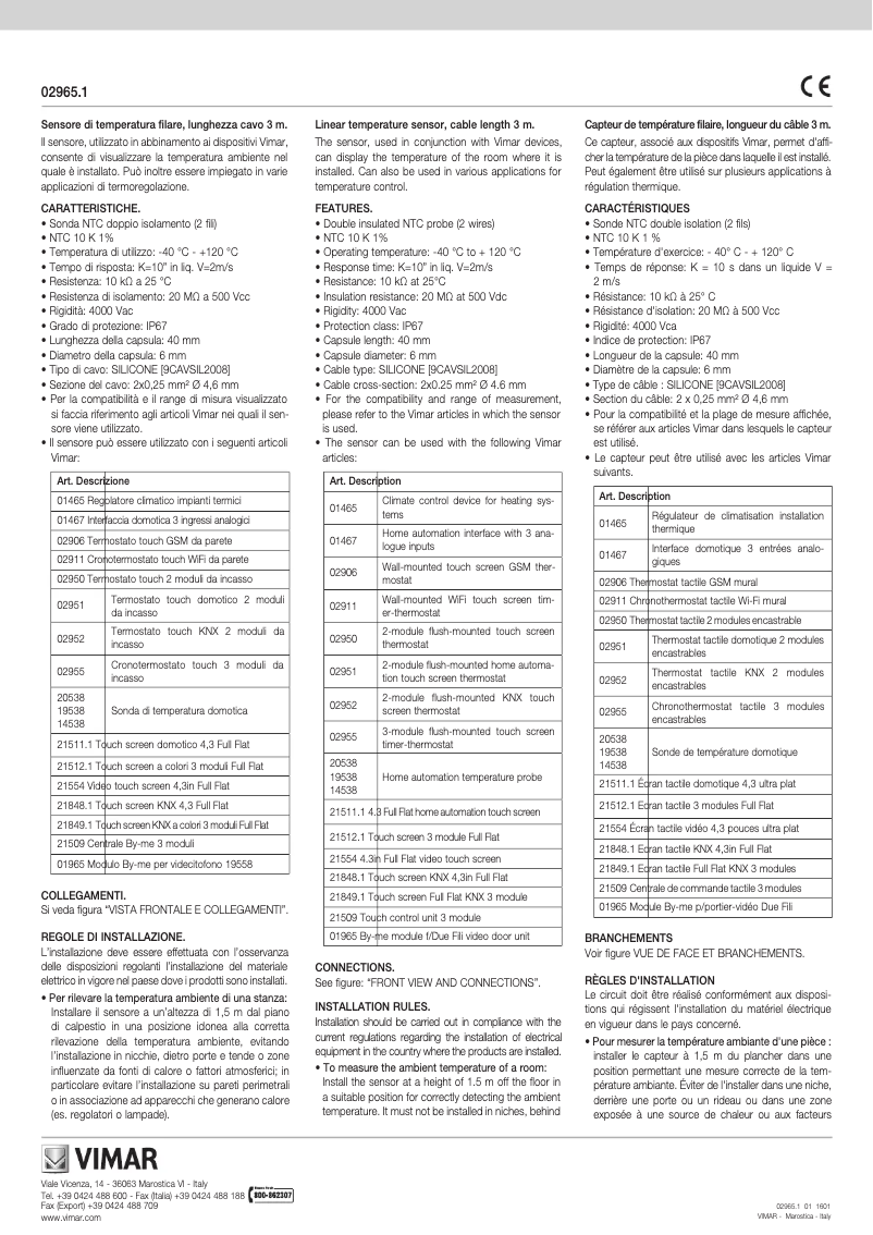 Page n°1 - Manuel utilisateur Vimar 02965.1