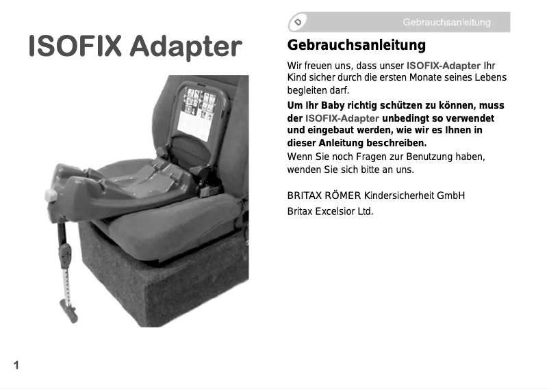 Page 1 de la notice Manuel utilisateur Britax-Römer ISOFIX Adapter