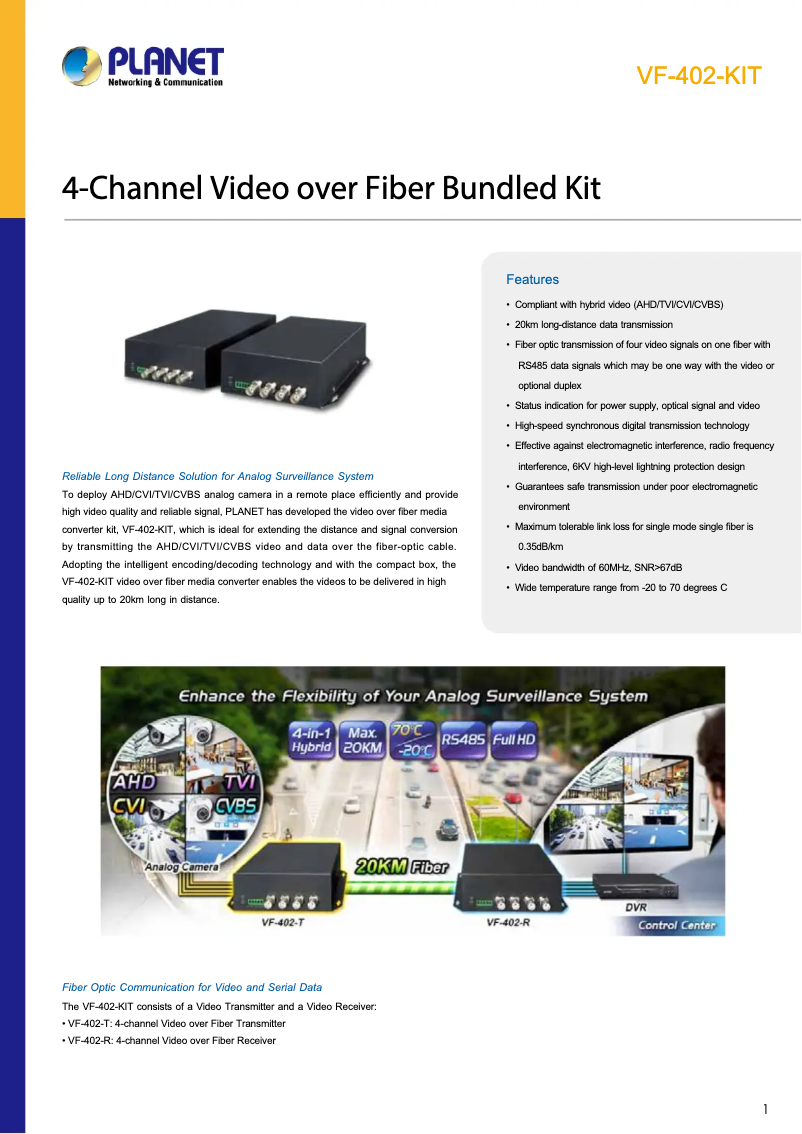 Page 1 de la notice Fiche technique Planet VF-402-KIT