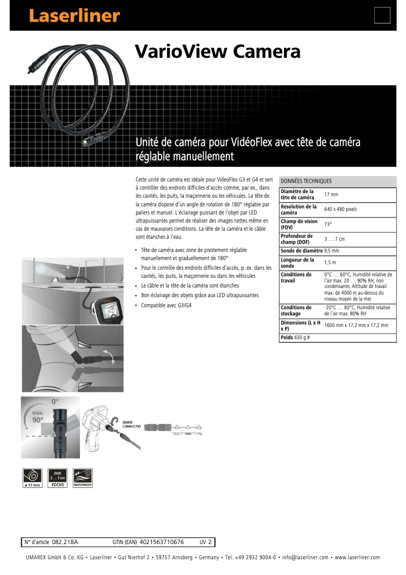 Page n°1 - Fiche technique Laserliner VarioView Camera