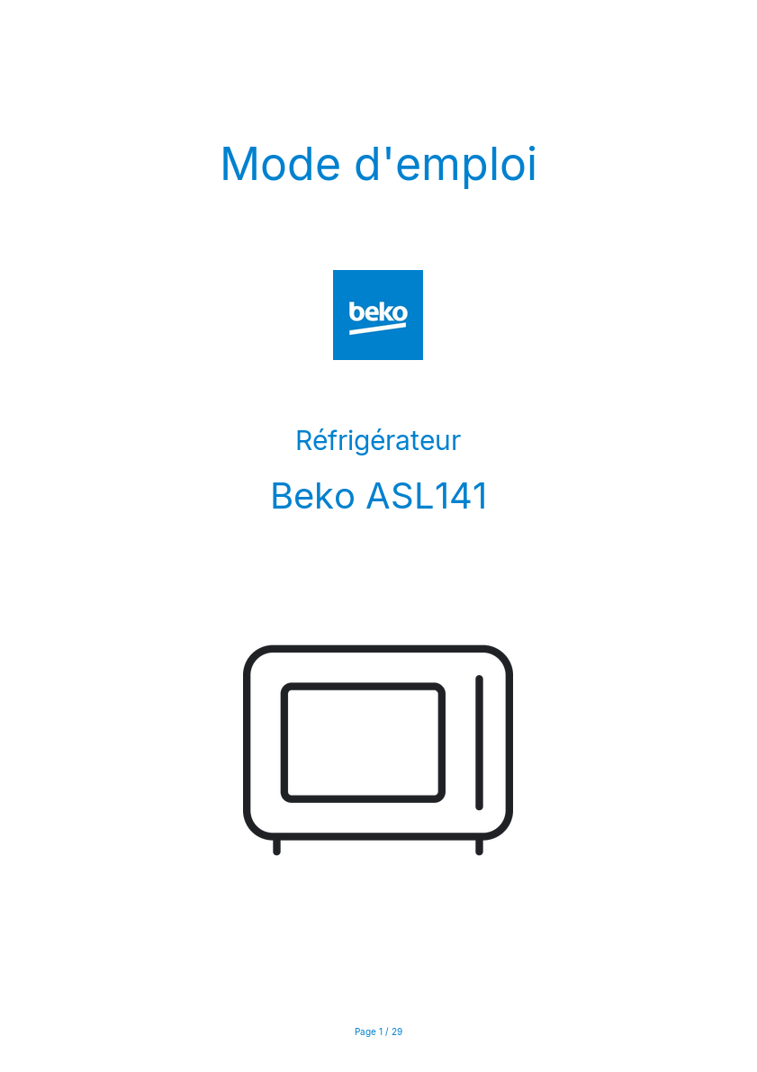 Page n°1 - Mode d'emploi Beko ASL141