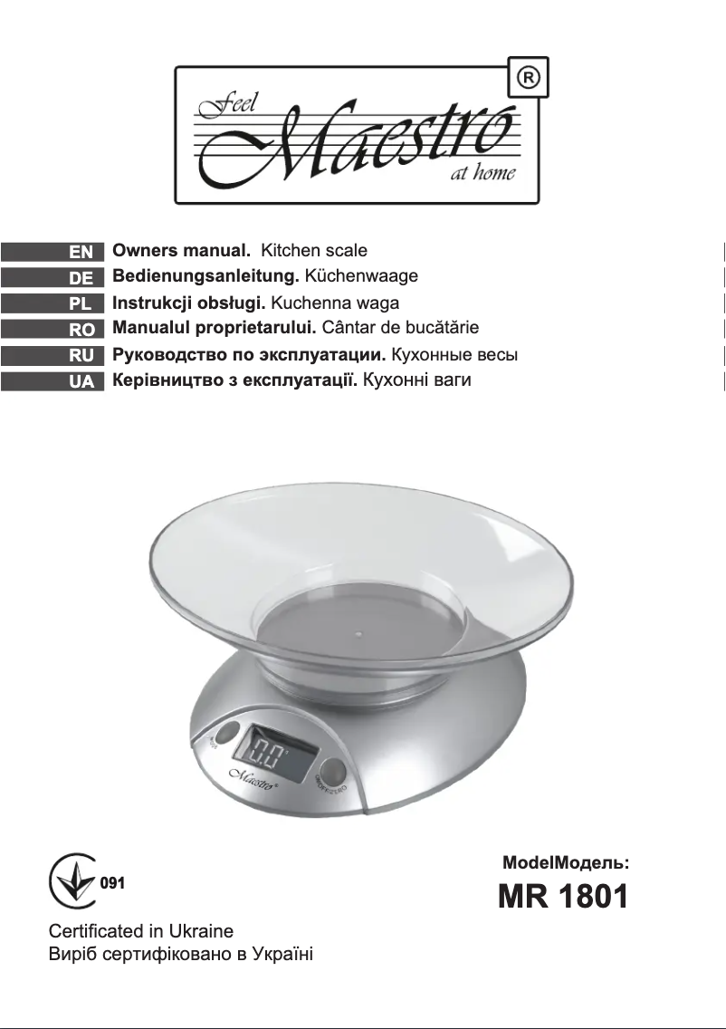 Page n°1 - Manuel utilisateur Maestro MR1801