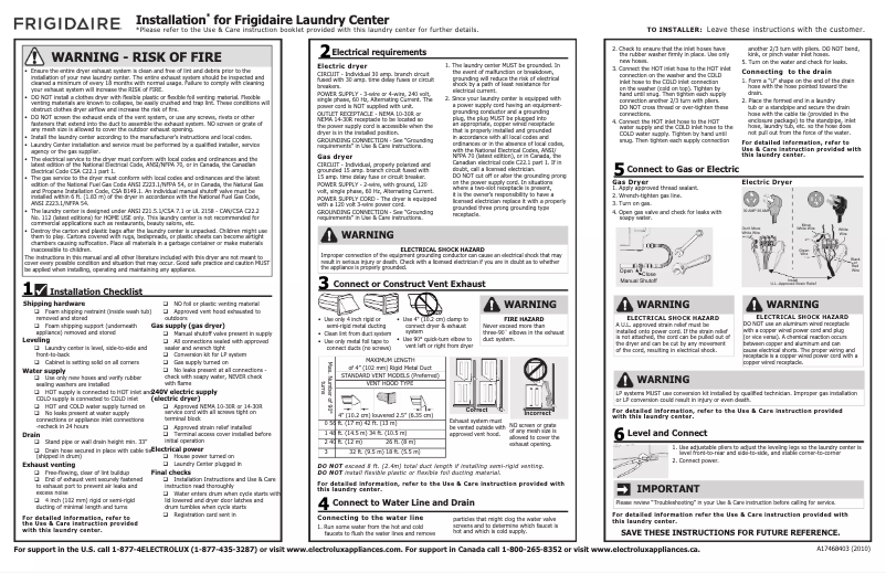 Page n°1 - Guide d'installation Frigidaire FLCG7522AW