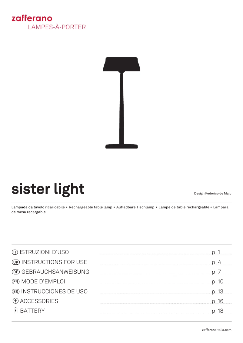 Page 1 de la notice Manuel utilisateur Zafferano Sister Light