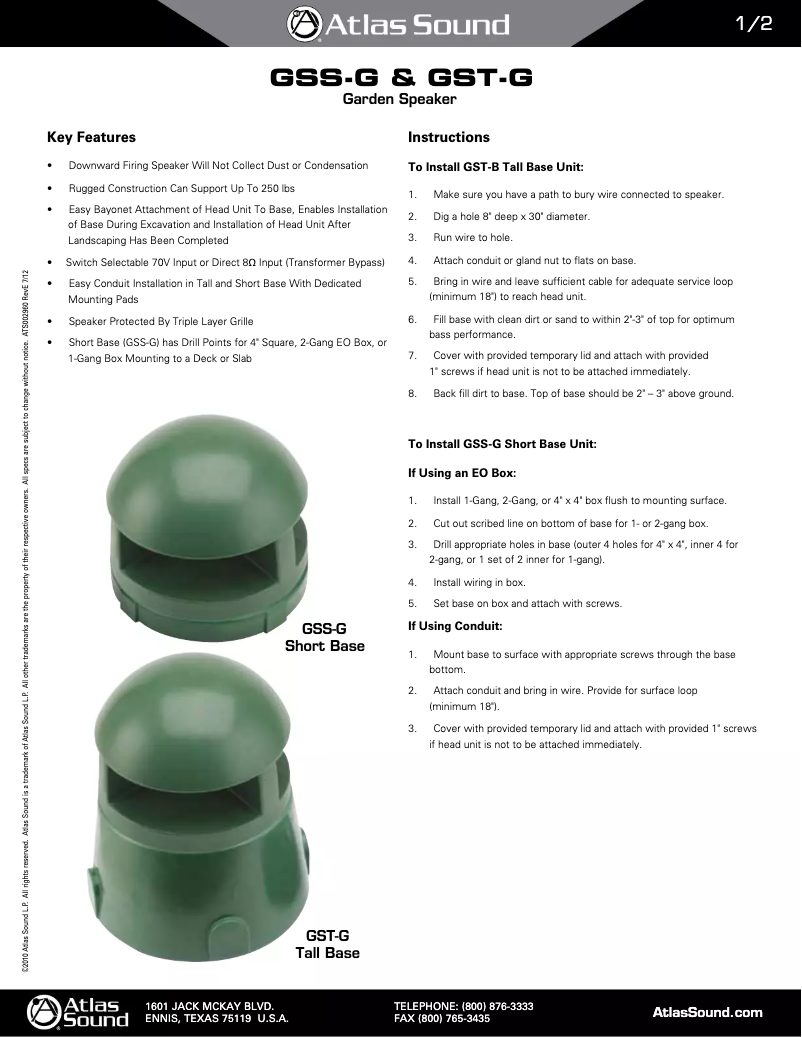 Página 1 del manual Manual de usuario Atlas Sound GSS-G