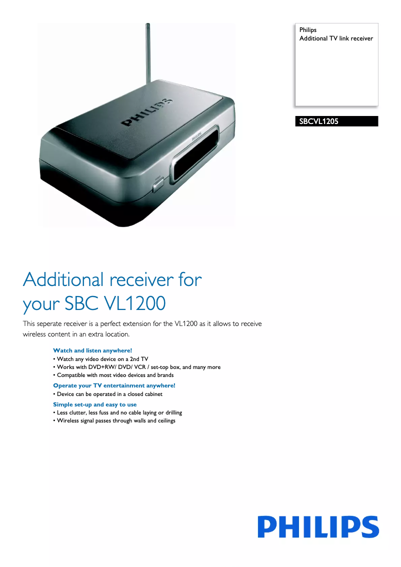 Page 1 de la notice Brochure Philips SBCVL1205