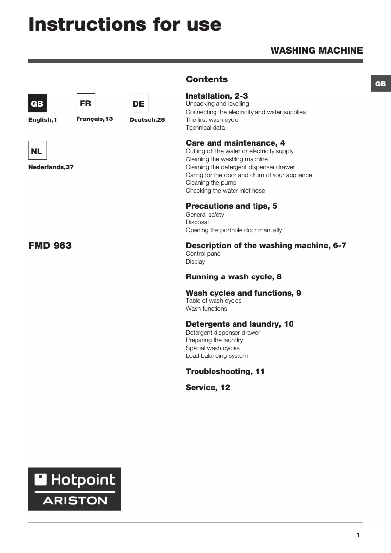 Image de la première page du manuel de l'appareil FMD 963