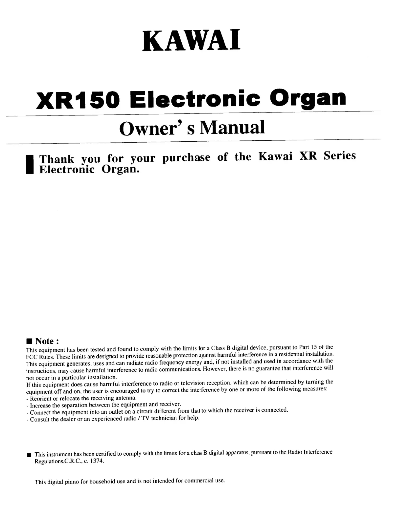 First page image of the manual for XR150