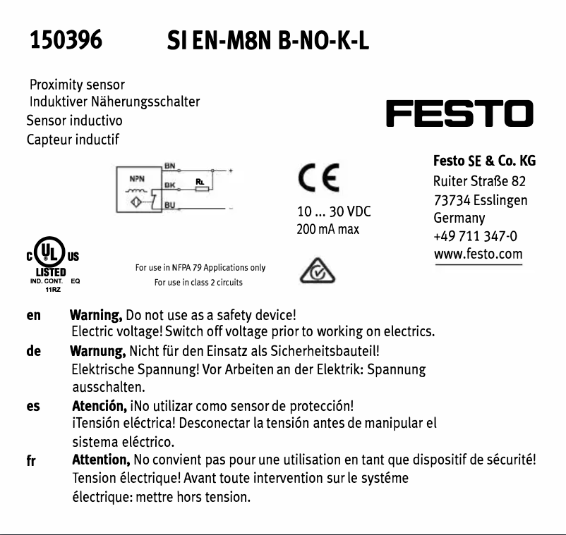 Page n°1 - Manuel utilisateur Festo SIEN-M8NB-NO-K-L