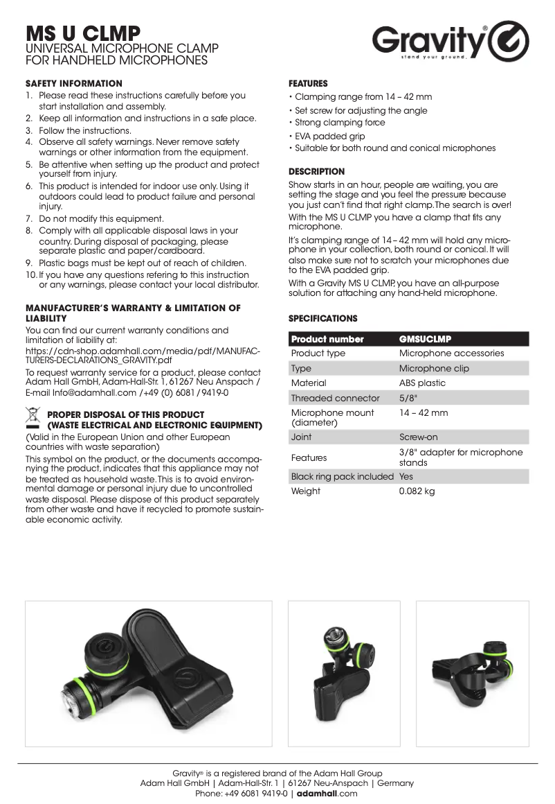 Page n°1 - Manuel utilisateur Gravity MS U CLMP
