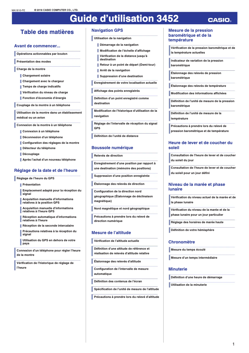 Image de la première page du manuel de l'appareil G-Shock GPR-B1000