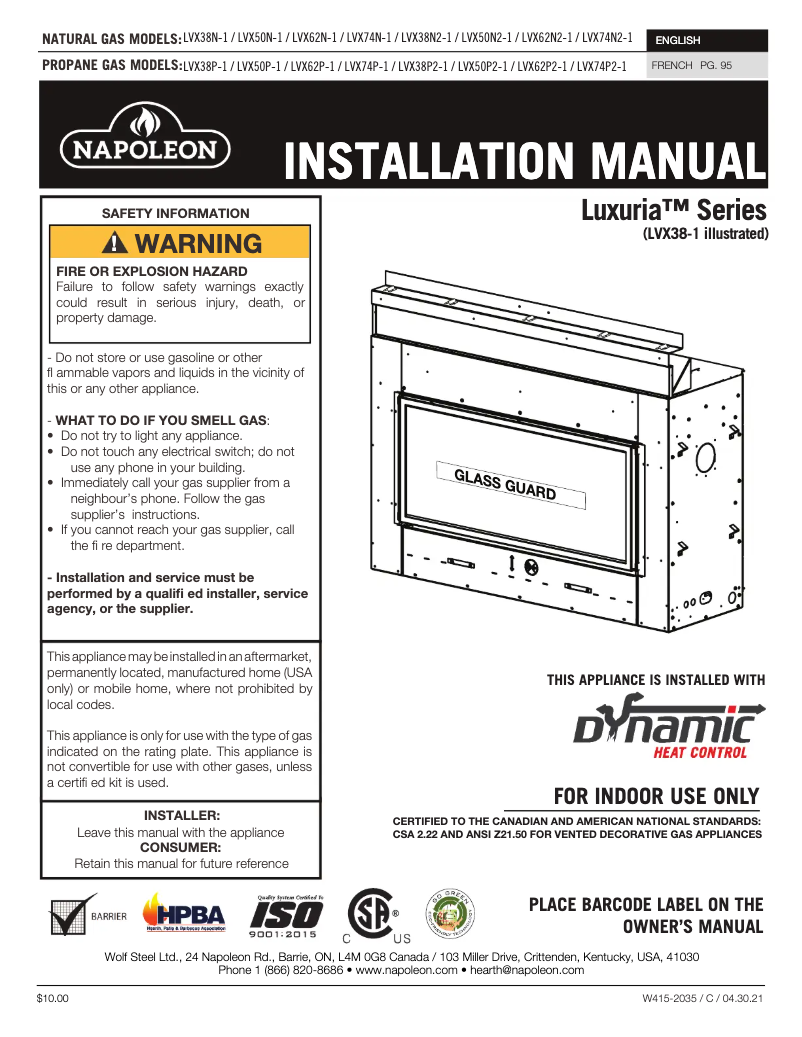 Página 1 del manual Manual de usuario Napoleon Luxuria 38