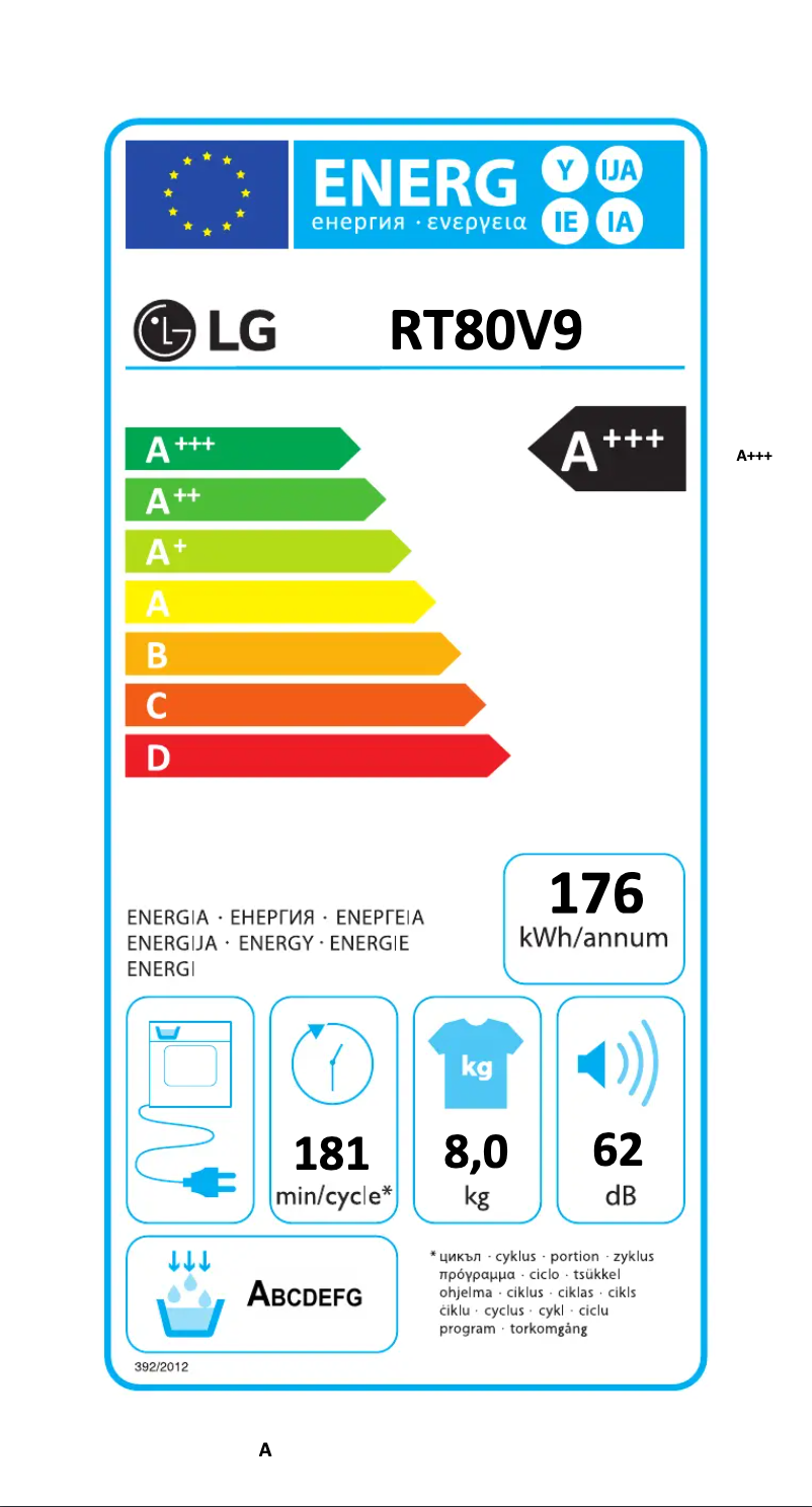 Page n°1 - Label énergétique LG RT80V9