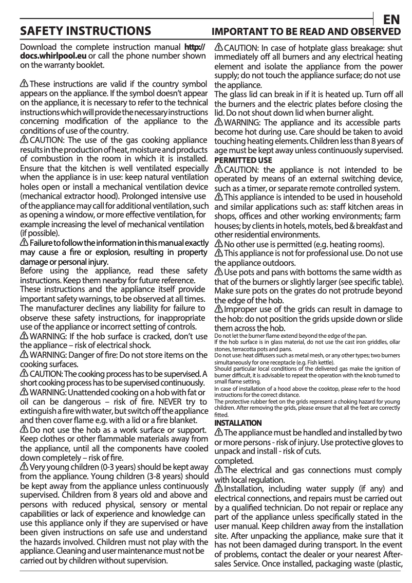 Page 1 de la notice Manuel utilisateur Whirlpool TKRL 650 IX