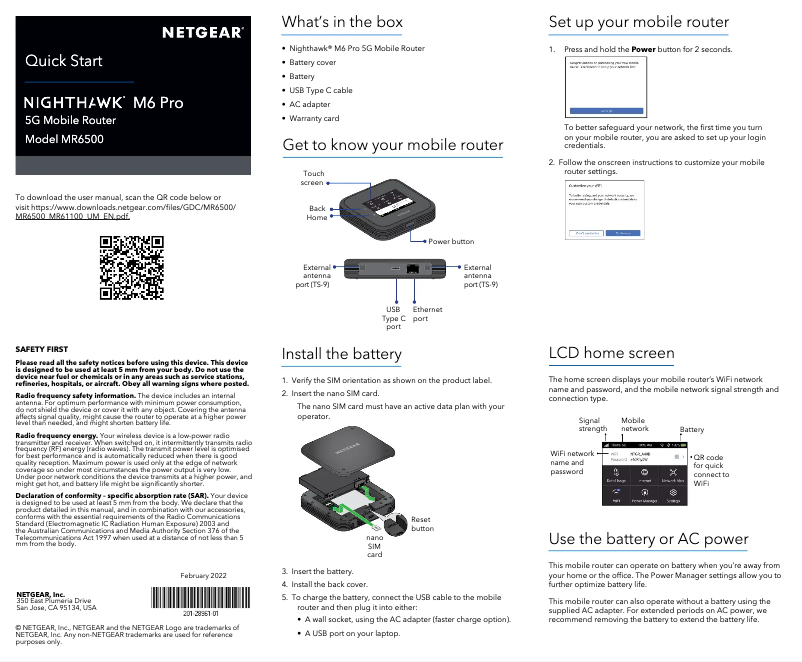 Image de la première page du manuel de l'appareil Nighthawk M6 Pro MR6500