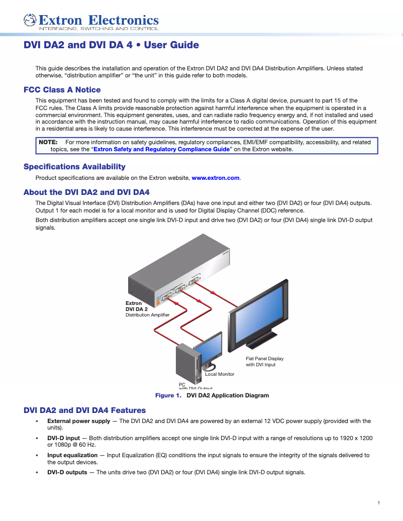 Page n°1 - Manuel utilisateur Extron DVI DA2