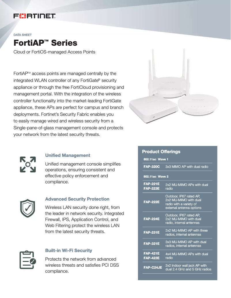 Page 1 de la notice Manuel utilisateur Fortinet FortiAP 320C