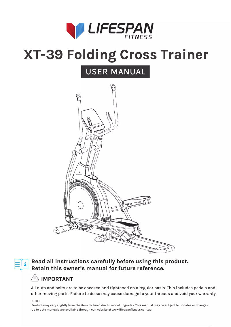 Page 1 de la notice Manuel utilisateur LifeSpan XT-39